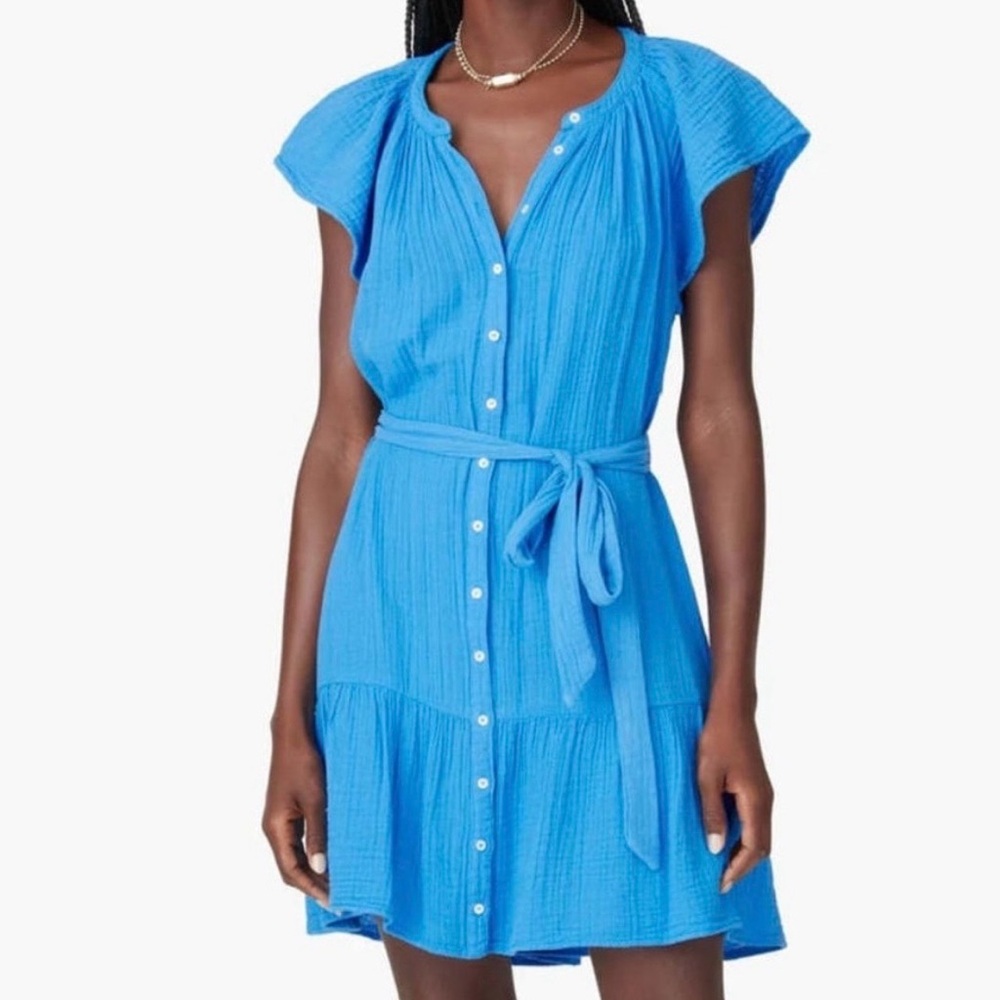 Xirena Jude Dress Women’s Medium Blue Pinstripe Cotton Gauze Off Shoulder M